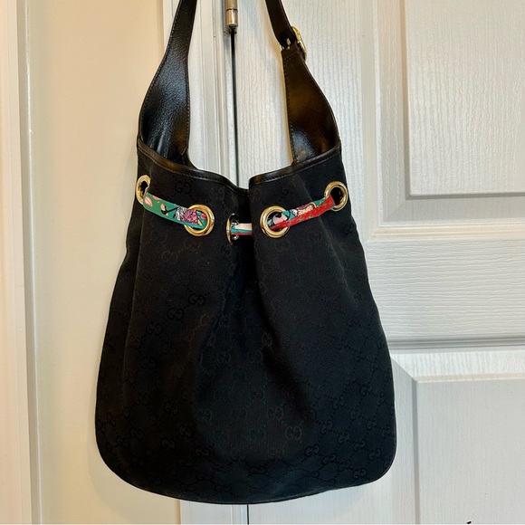 Gucci Positano Scarf GG Monogram Hobo Black Bag - Picture 4 of 13